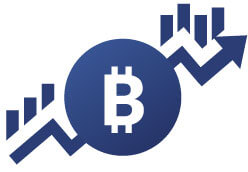 FinTech illustration represented by bitcoin on the growing values chart